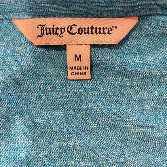 Juicy Couture Heathered Blue V-Neck Twist Waist Short Sleeve Shirt Size Medium - Picture 4 of 4